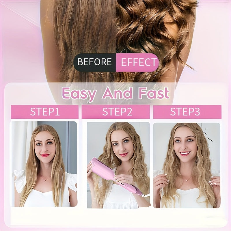 Lockenstab mit Kreppfunktion, Wellen-Lockenstab mit Kreppfunktion, Lockenstab für tiefe Wellen mit 2 Aufsätzen für Damen, geeignet für breite und tiefe Wellen, Geschenkidee für Frauen, Geburtstagsgeschenk, Muttertagsgeschenk, Pur