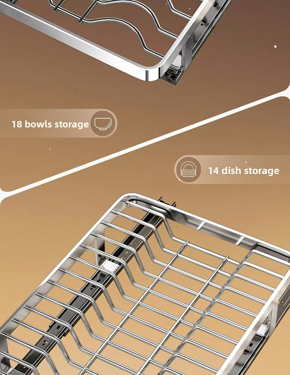 Ausziehbarer Geschirrständer, versenkbarer Abtropfkorb für Geschirr, Tassen und Gläser. Hergestellt aus rostfreiem Kohlenstoffstahl mit verstellbarer Abtropfschale. Ideal zur Aufbewahrung von Geschirr, ein unverzichtbares Küchenutensil.