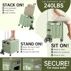 Heavy-Duty Foldable Utility Cart with 4 Rotating Wheels & Telescoping Handle - Collapsible Portable Rolling Crate Handcart, Durable Plastic/Metal Construction for Travel, Shopping, Office, Teachers, Luggage Storage, Office Or