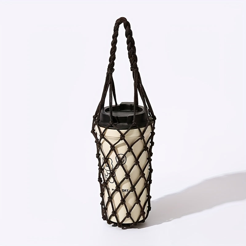 1pc Hand-Woven Net Bag, Water Cup, Drink Coffee Portable Bag, Reusable, Hand-Held Water Kettle Bag, Drink Bag, Decorative Net Bag, Storage Decorative Bag, Suitable for Giving Gifts to Friends, Relatives, Classmate