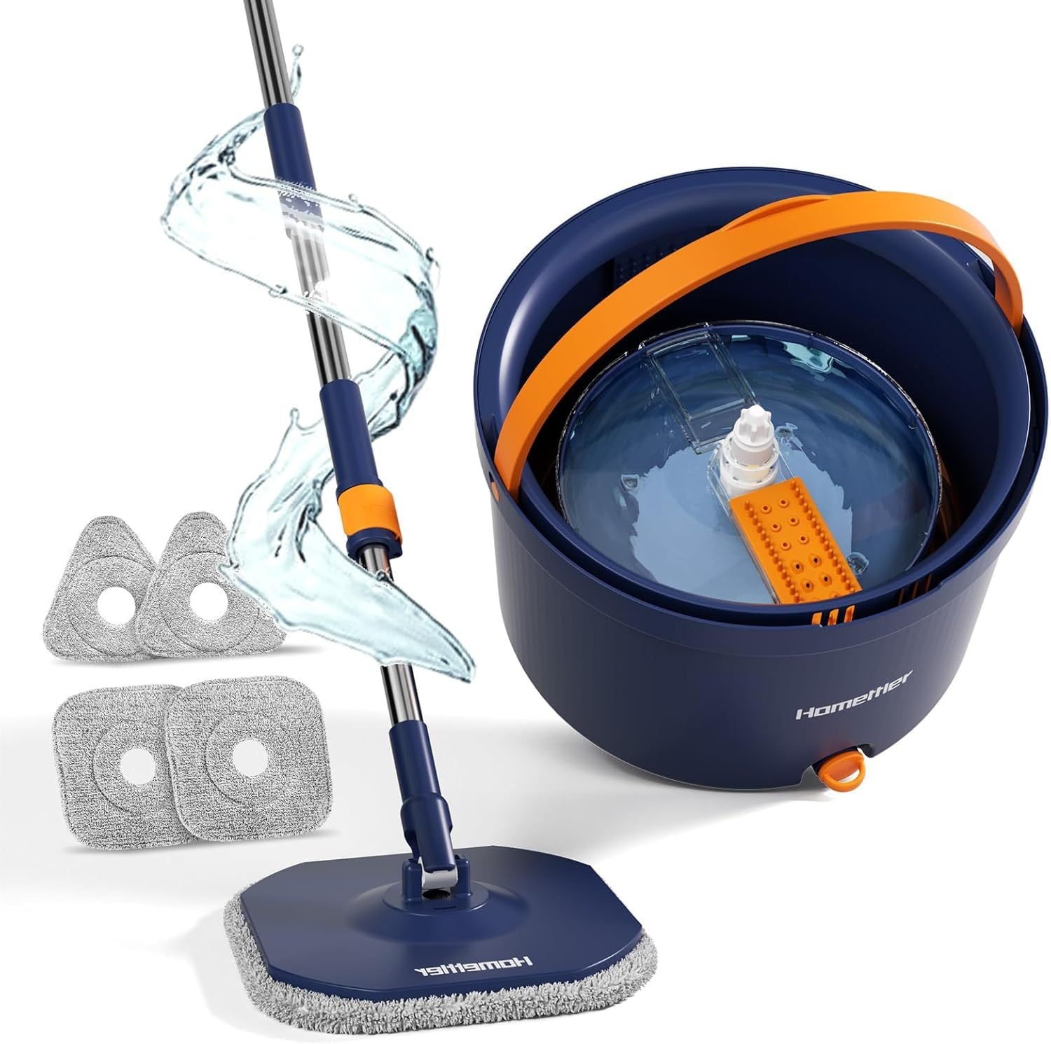 Wischmopp-Set mit Eimer, 2-in-1-Bodenwischer und Fensterwischer (132 cm) – 2-Kammer-System zur Trennung von Schmutz und Frischwasser mit 4 Mikrofaser-Wischpads für die Fenster- und Bodenreinigung