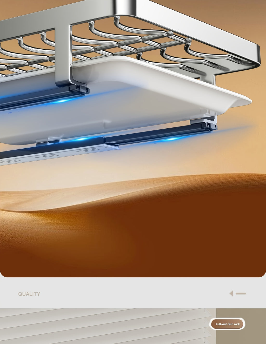 Ausziehbarer Geschirrständer, versenkbarer Abtropfkorb für Geschirr, Tassen und Gläser. Hergestellt aus rostfreiem Kohlenstoffstahl mit verstellbarer Abtropfschale. Ideal zur Aufbewahrung von Geschirr, ein unverzichtbares Küchenutensil.