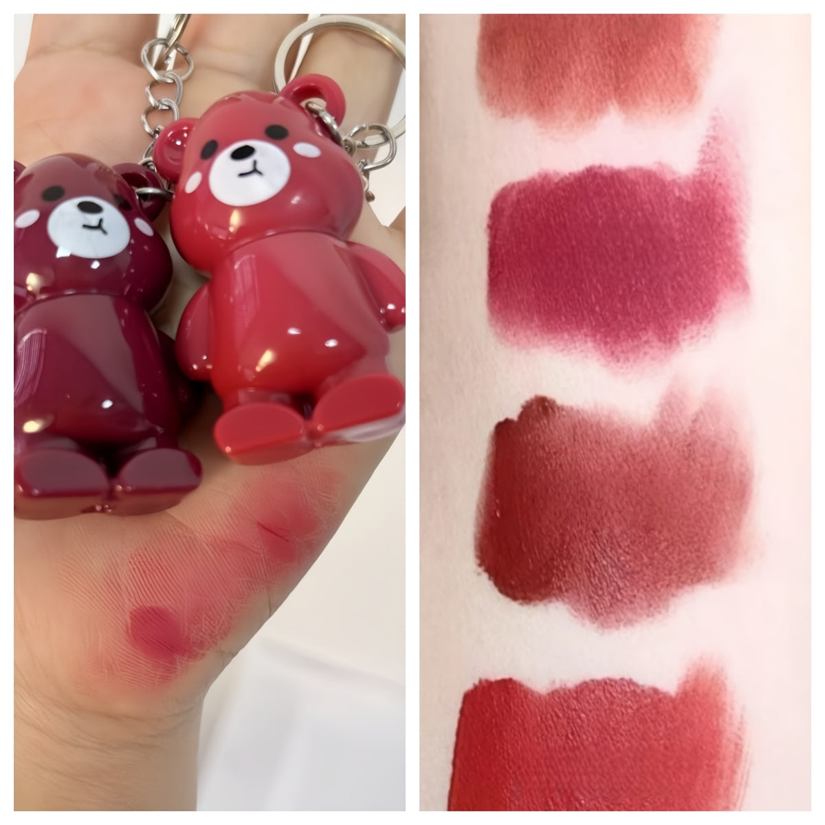 24 Schokoladenbär-Schlüsselanhänger, matter Lipgloss in 6 Farben, antihaftbeschichtete Becher, glattes und nicht klebendes Lipgloss-Display-Box-Set zum Selbermachen – die perfekte Geschenkidee für Feste