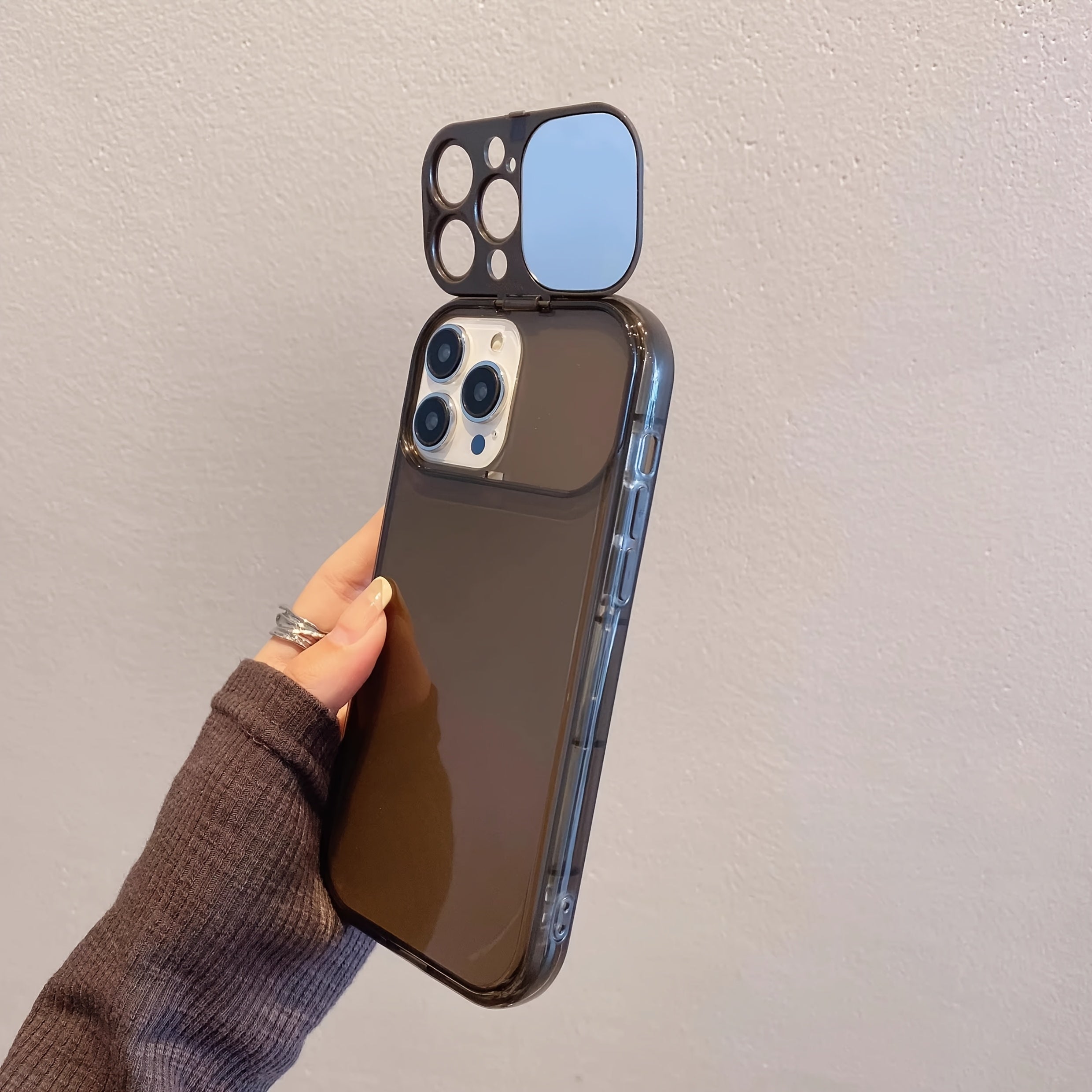 Transparente iPhone Hülle mit Spiegel, Standfunktion & Lanyard