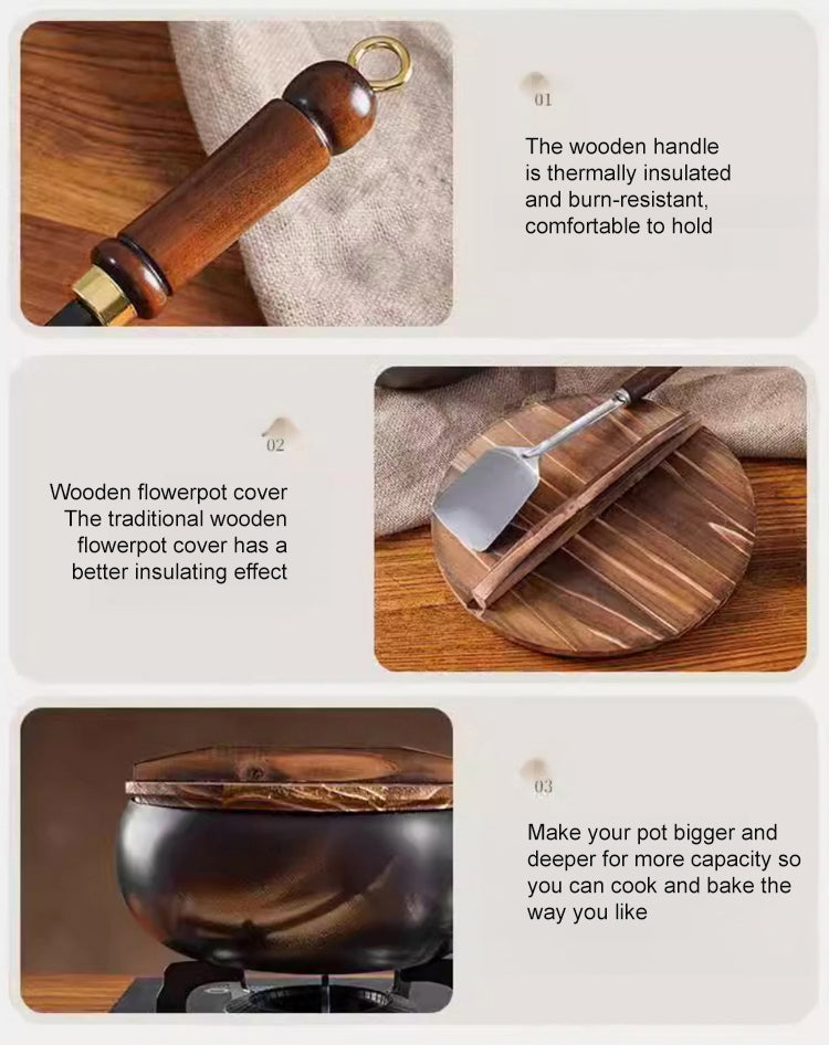 Großer Bauchtopf, vertiefter, antihaftbeschichteter Eisentopf, flacher Boden, unbeschichtet, kleine Bratpfanne, Eisenpfanne mit Deckel, unbeschichtete Bratpfanne, großer Bauch