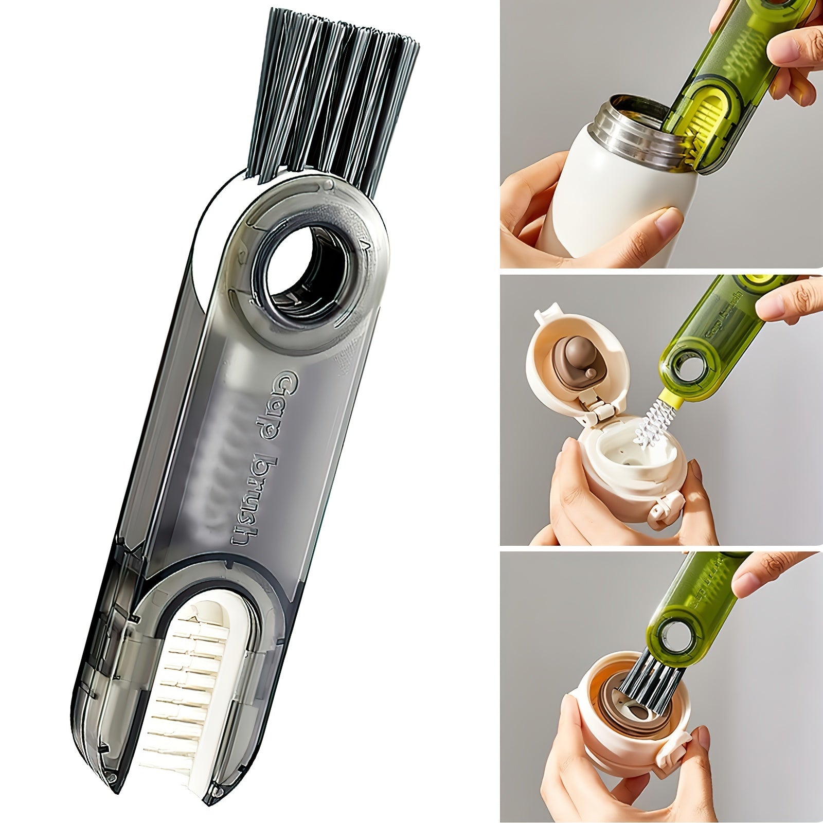 3-in-1 Mehrzweck-Flaschenreinigungsbürste – Tragbar, robust für Glas und mehr, ideal für Küche, Reinigung, vielseitig einsetzbar, auch als Becherdeckel oder Wasserflaschenreiniger geeignet.