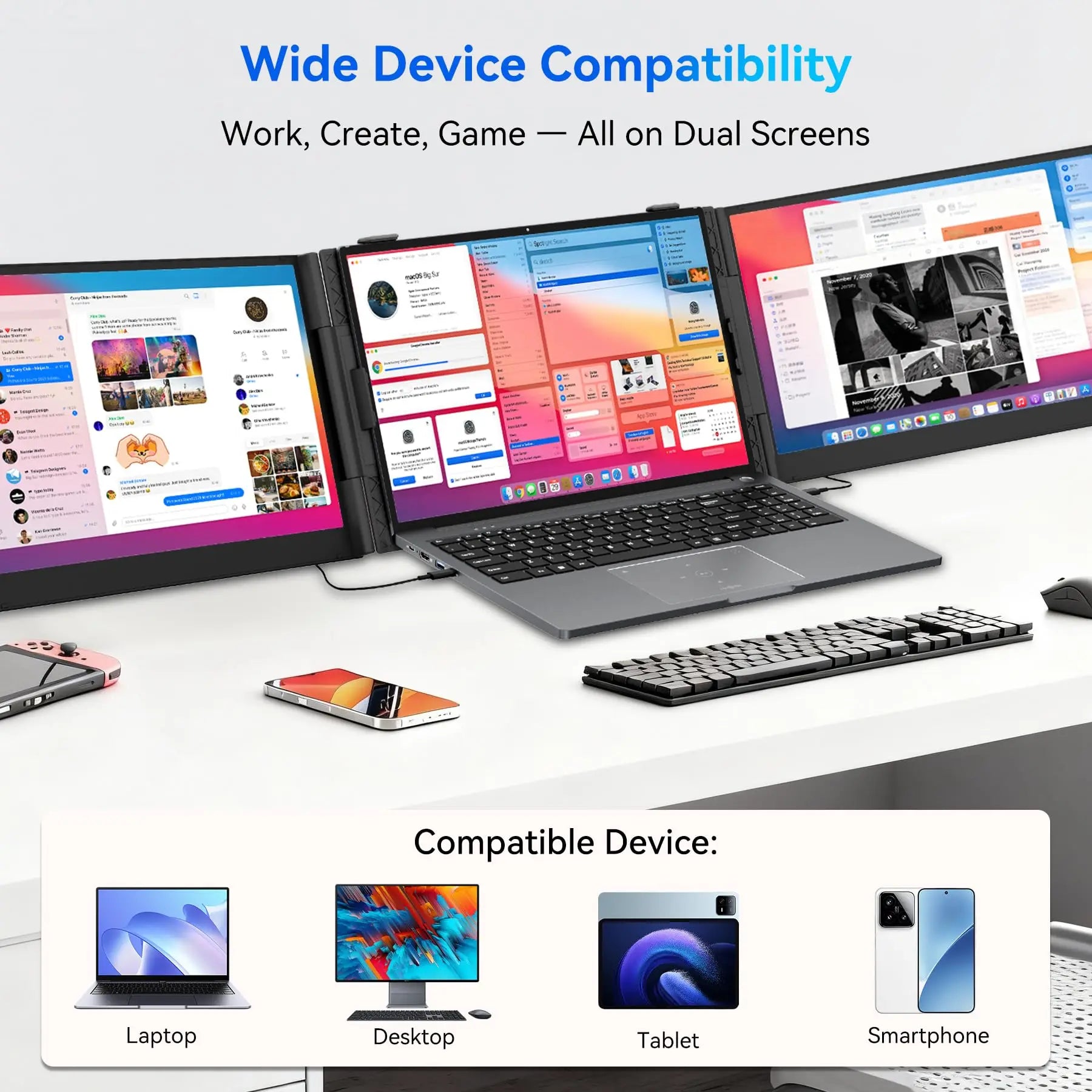 Blackview DCM6, Dreifach-Laptop-Bildschirmerweiterung, 14" 1080P FHD IPS-Display, tragbar, für 13-17"-Laptops