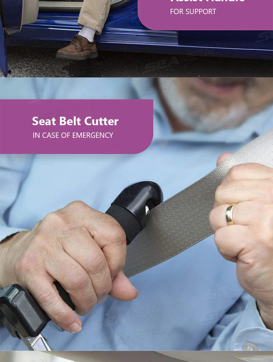 SEAMETAL Tragbarer Auto-Hilfsgriff für ältere Menschen, 180 kg belastbarer 3-in-1-Autogriff/Notfallhammer ‌   Rutschfest, kratzfrei