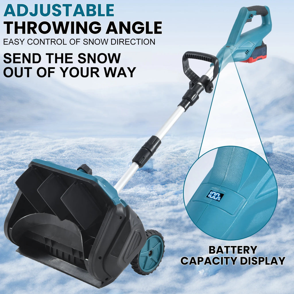 12 Zoll bürstenloser elektrischer Schneefräse, Schneekehrmaschine, LED-Anzeige, faltbar mit Rädern und 3-Richtungsrutsche für 18-V-Akku von Makita