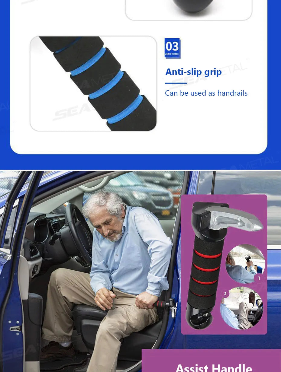SEAMETAL Tragbarer Auto-Hilfsgriff für ältere Menschen, 180 kg belastbarer 3-in-1-Autogriff/Notfallhammer ‌   Rutschfest, kratzfrei