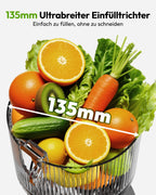 EUHOMY Cold-Press-Entsafter – 220W, Triple-Filter, 135mm Einfüllschacht, 1,8L | CE & RoHS | Obst & Gemüse | Schwarz