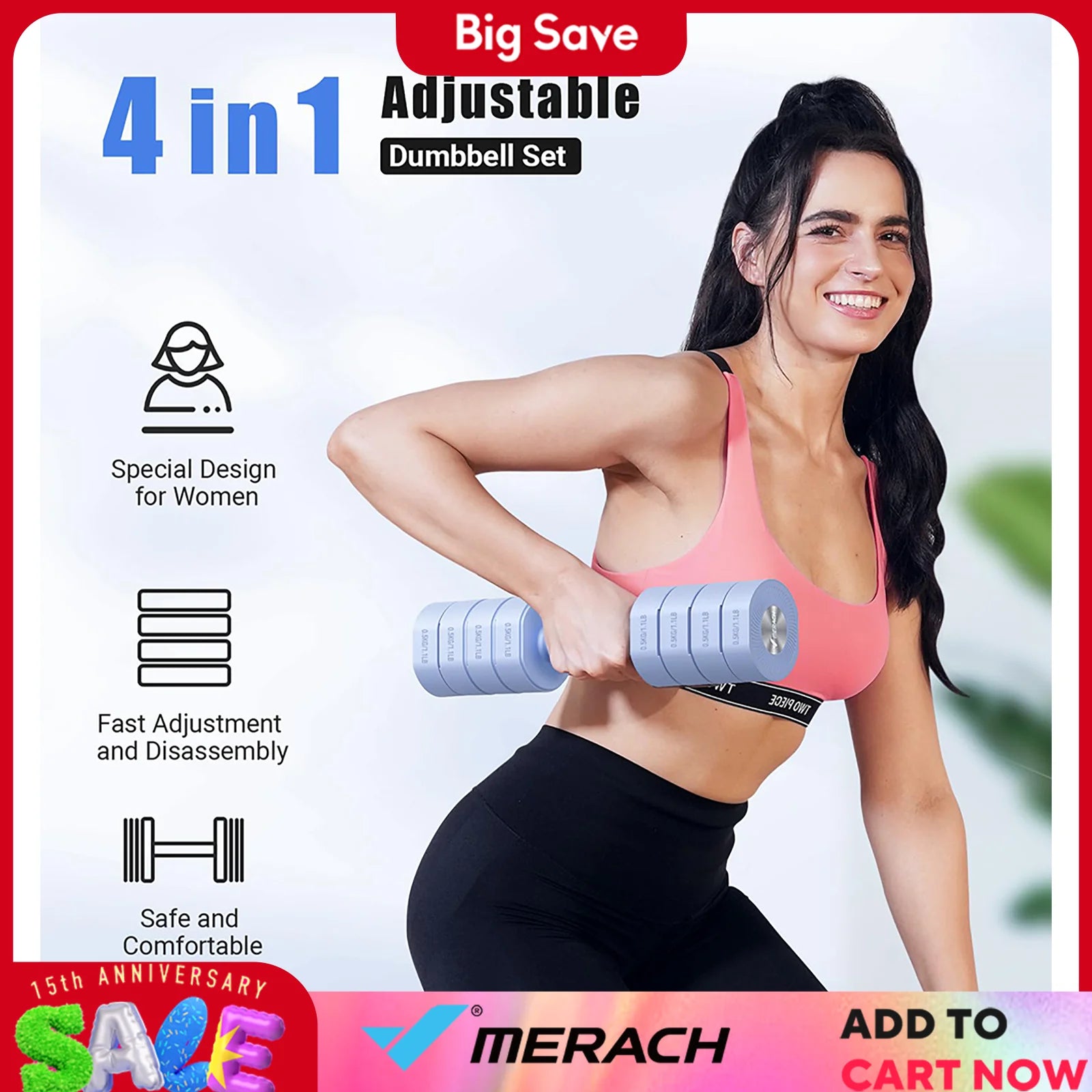 MERACH verstellbares Hantel-Set mit 2 Stück, 4-in-1-Handgewichte für Frauen zu Hause, freie Hanteln, jeweils 2,2 Pfund, 4,4 Pfund, 6,6 Pfund, 8,8 Pfund