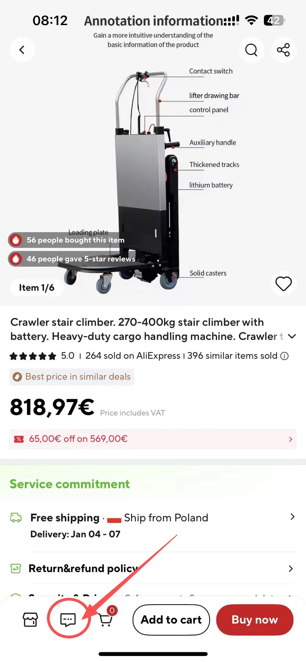 Raupentreppenkletterer. 270-400 kg Treppensteiger mit Batterie