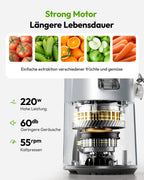EUHOMY Cold-Press-Entsafter – 220W, Triple-Filter, 135mm Einfüllschacht, 1,8L | CE & RoHS | Obst & Gemüse | Schwarz