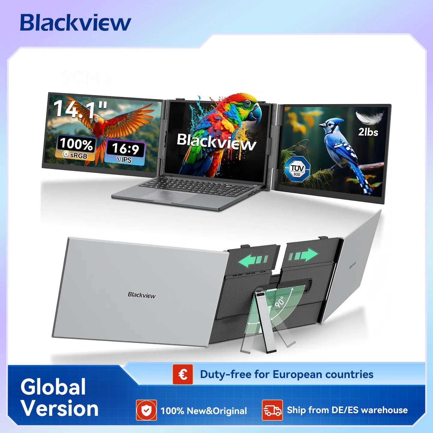 Blackview DCM6, Dreifach-Laptop-Bildschirmerweiterung, 14" 1080P FHD IPS-Display, tragbar, für 13-17"-Laptops