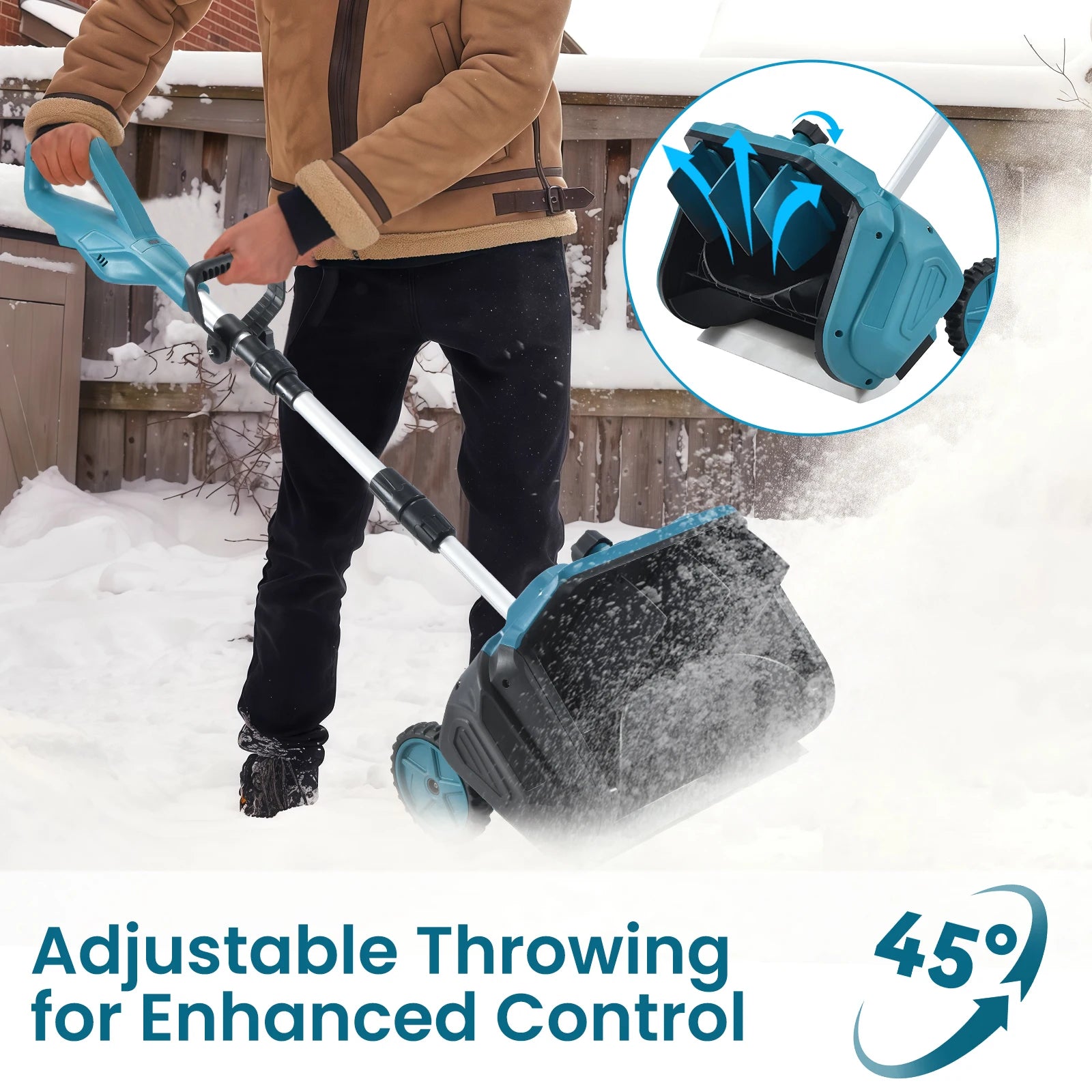 12 Zoll bürstenloser elektrischer Schneefräse, Schneekehrmaschine, LED-Anzeige, faltbar mit Rädern und 3-Richtungsrutsche für 18-V-Akku von Makita