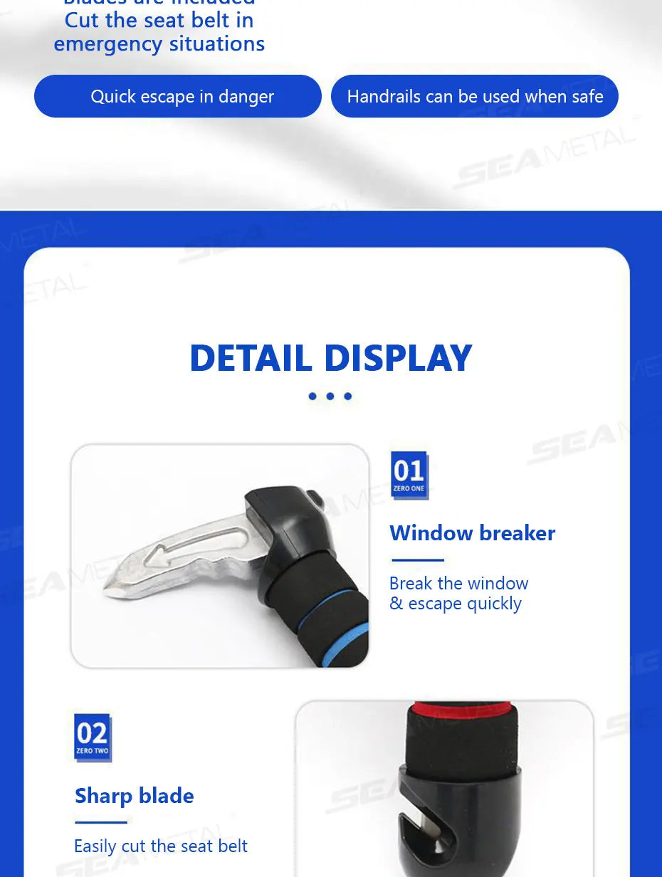 SEAMETAL Tragbarer Auto-Hilfsgriff für ältere Menschen, 180 kg belastbarer 3-in-1-Autogriff/Notfallhammer ‌   Rutschfest, kratzfrei