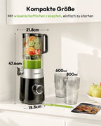 EUHOMY Cold-Press-Entsafter – 220W, Triple-Filter, 135mm Einfüllschacht, 1,8L | CE & RoHS | Obst & Gemüse | Schwarz