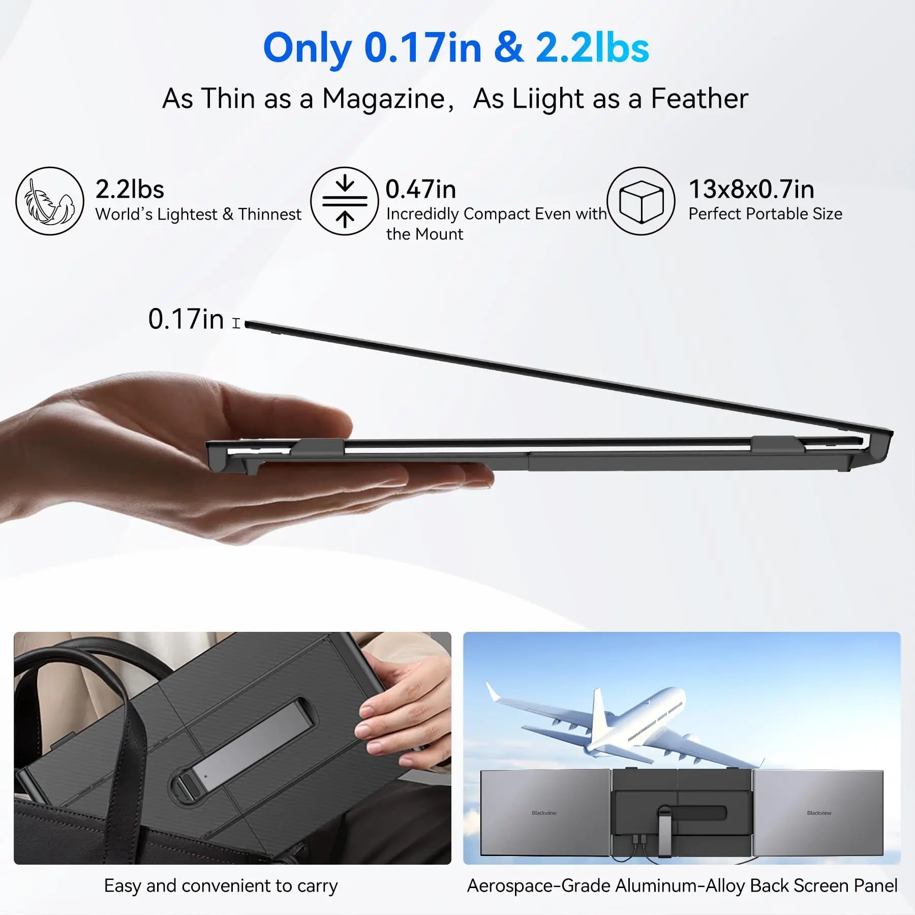 Blackview DCM6, Dreifach-Laptop-Bildschirmerweiterung, 14" 1080P FHD IPS-Display, tragbar, für 13-17"-Laptops