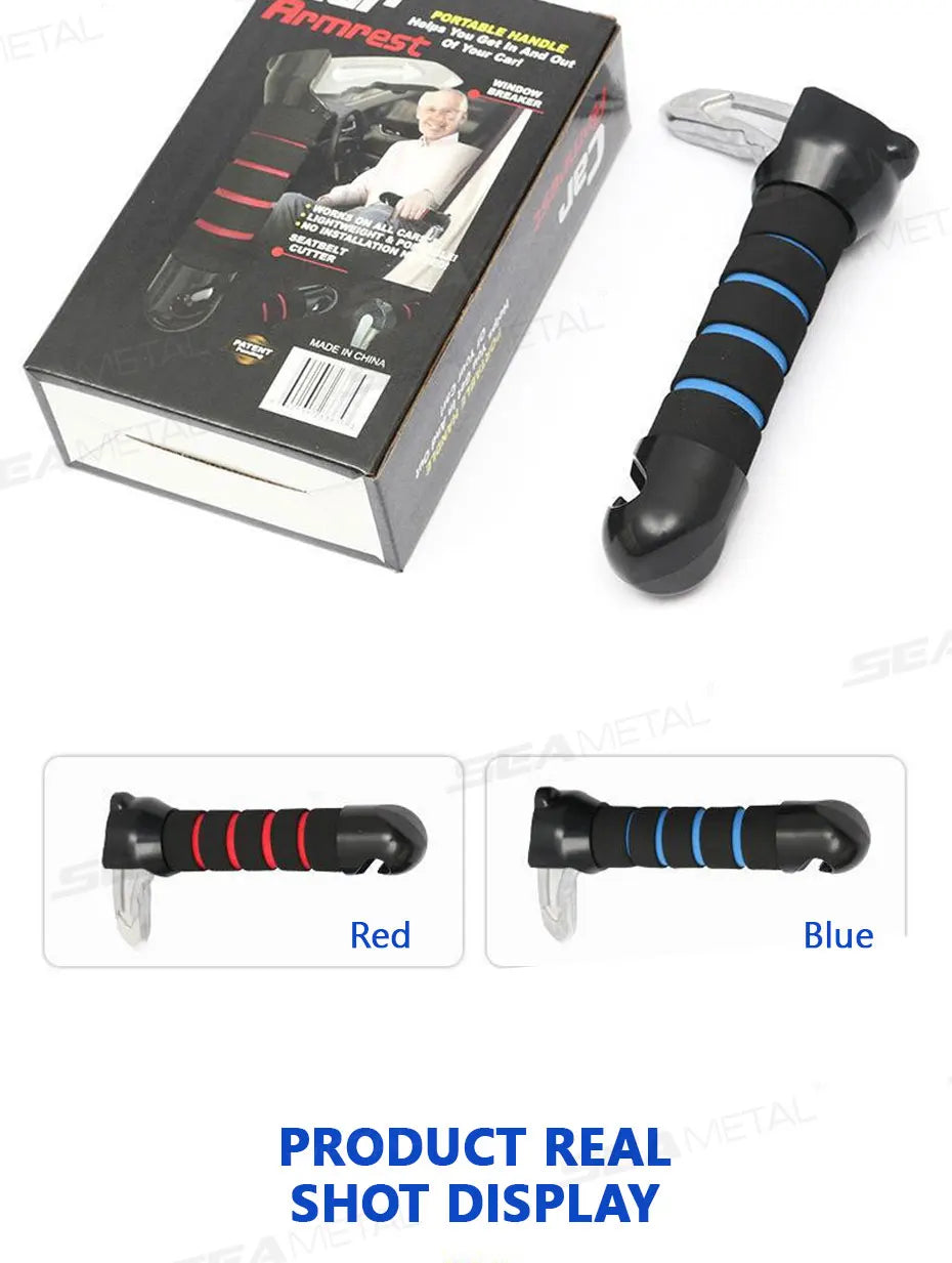 SEAMETAL Tragbarer Auto-Hilfsgriff für ältere Menschen, 180 kg belastbarer 3-in-1-Autogriff/Notfallhammer ‌   Rutschfest, kratzfrei