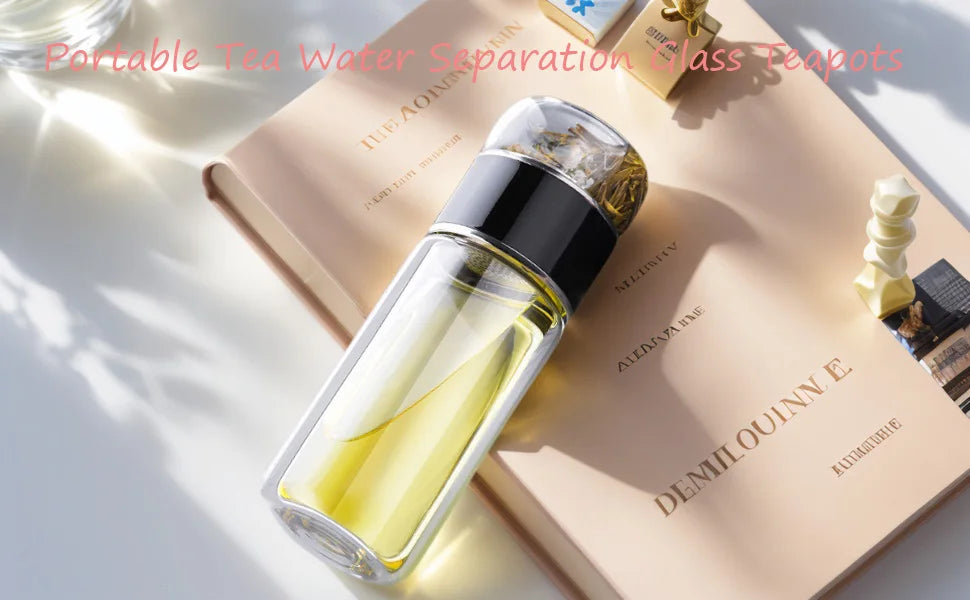 Thermoskanne Borosilikatglas – Doppelwandig, 350 ml, Schwarz/Gold/Pink