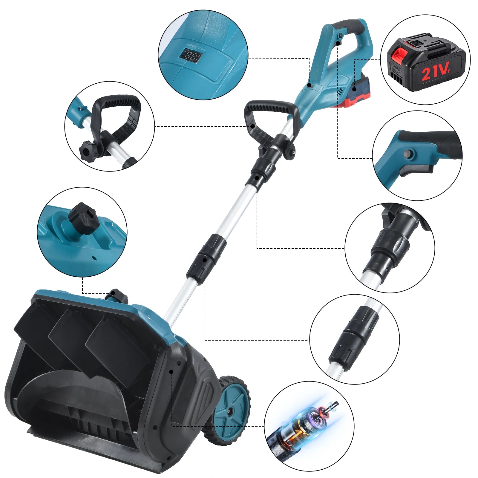 12 Zoll bürstenloser elektrischer Schneefräse, Schneekehrmaschine, LED-Anzeige, faltbar mit Rädern und 3-Richtungsrutsche für 18-V-Akku von Makita
