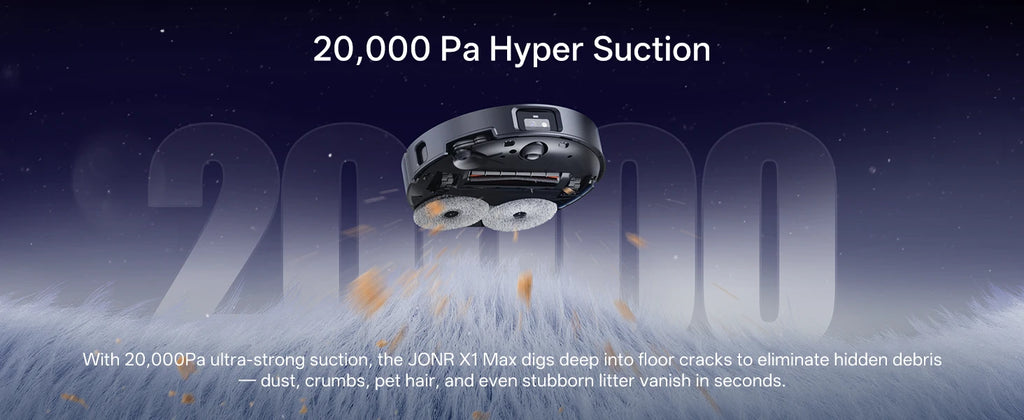 JONR X1 Roboterstaubsauger mit 20000Pa Ultra-Saugkraft, Wischfunktion, Automatischem Waschen und Trocknen, Staubsammlung: Steuerung über App und Stimme