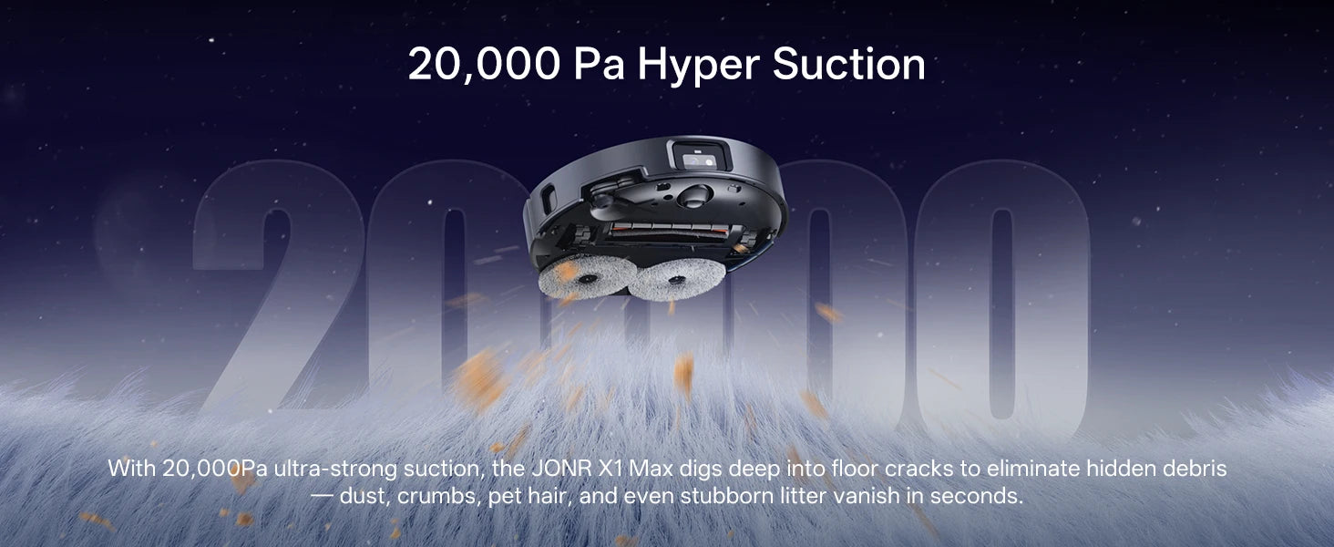 JONR X1 Roboterstaubsauger mit 20000Pa Ultra-Saugkraft, Wischfunktion, Automatischem Waschen und Trocknen, Staubsammlung: Steuerung über App und Stimme