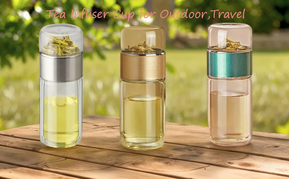 Thermoskanne Borosilikatglas – Doppelwandig, 350 ml, Schwarz/Gold/Pink
