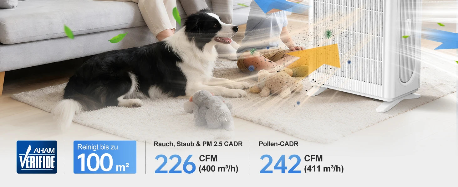 3-in-1 Pro HEPA H13 Luftreiniger – 100 m², 400 m³/h CADR, PM2.5-Sensor & leiser Schlafmodus