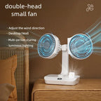 Himist Doppelkopf-Tischventilator – USB-C, 4000mAh Akku, 4 Stufen, 90° Oszillation, LED-Display, Weiß