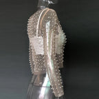 Gtpdpllt Sexy Durchsichtig T Shirt Frauen Mesh Patchwork Diamanten Perle Dünne T-Shirts Elegante Crop Tops Weibliche 2024 Frühling Kleidung