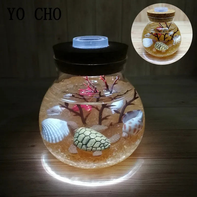 YO CHO Nachahmung Sand Micro Meer Welt Nacht Lichter Micro Landschaft Tier LED Licht Valentines Geburtstag Geschenk Seaworld Nachtlicht