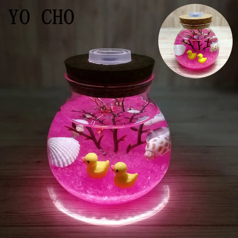 YO CHO Nachahmung Sand Micro Meer Welt Nacht Lichter Micro Landschaft Tier LED Licht Valentines Geburtstag Geschenk Seaworld Nachtlicht