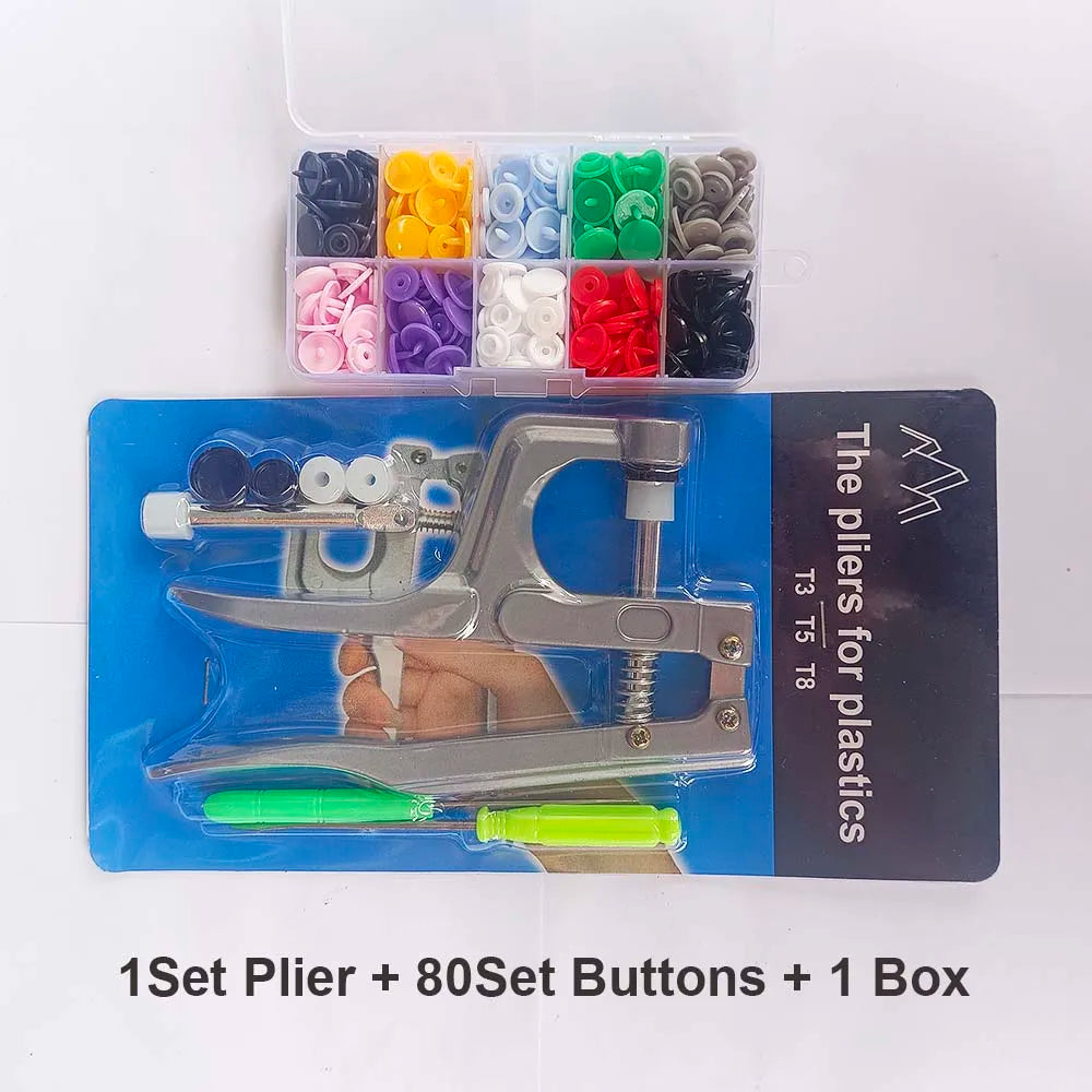QIMONTON T5 Druckknopf-Set mit Zange – Resin, Nickelfrei, Waschbar, 1,2cm | DIY Nähen & Basteln | Blau, Rosa & Grau