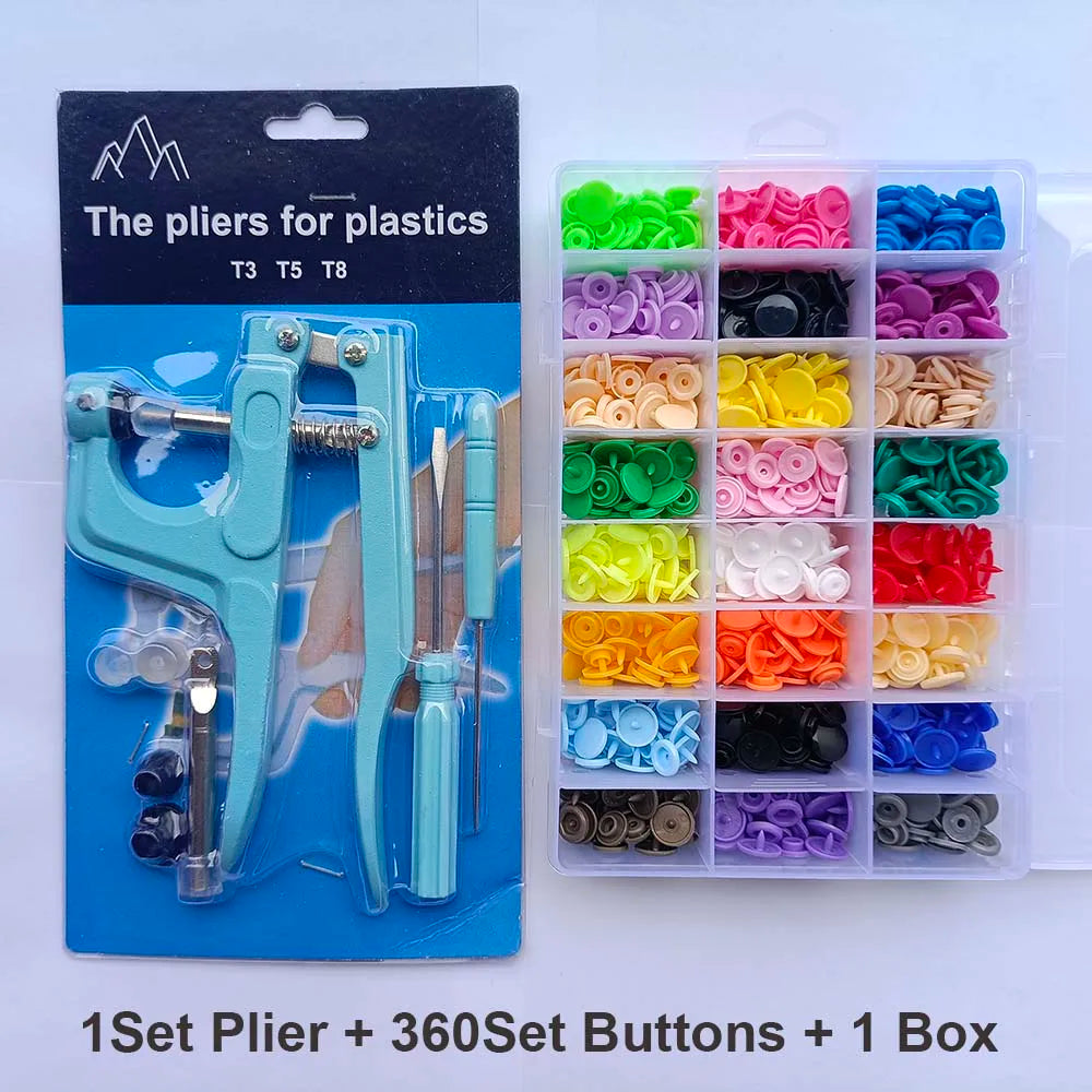 QIMONTON T5 Druckknopf-Set mit Zange – Resin, Nickelfrei, Waschbar, 1,2cm | DIY Nähen & Basteln | Blau, Rosa & Grau
