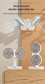 Himist Doppelkopf-Tischventilator – USB-C, 4000mAh Akku, 4 Stufen, 90° Oszillation, LED-Display, Weiß