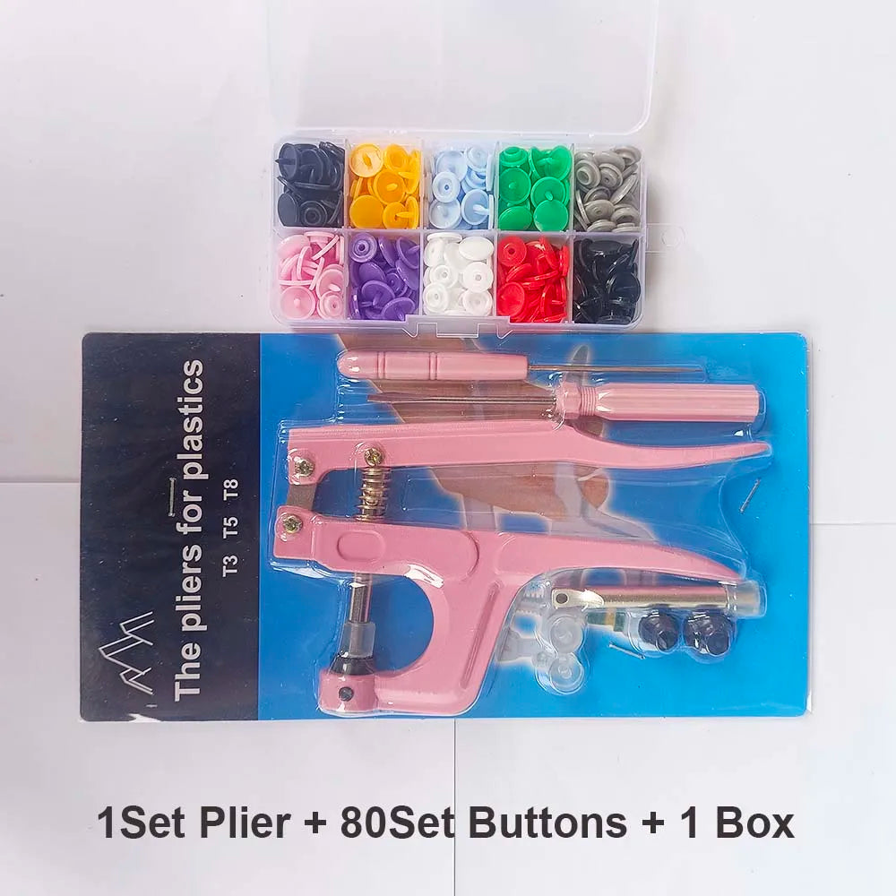 QIMONTON T5 Druckknopf-Set mit Zange – Resin, Nickelfrei, Waschbar, 1,2cm | DIY Nähen & Basteln | Blau, Rosa & Grau