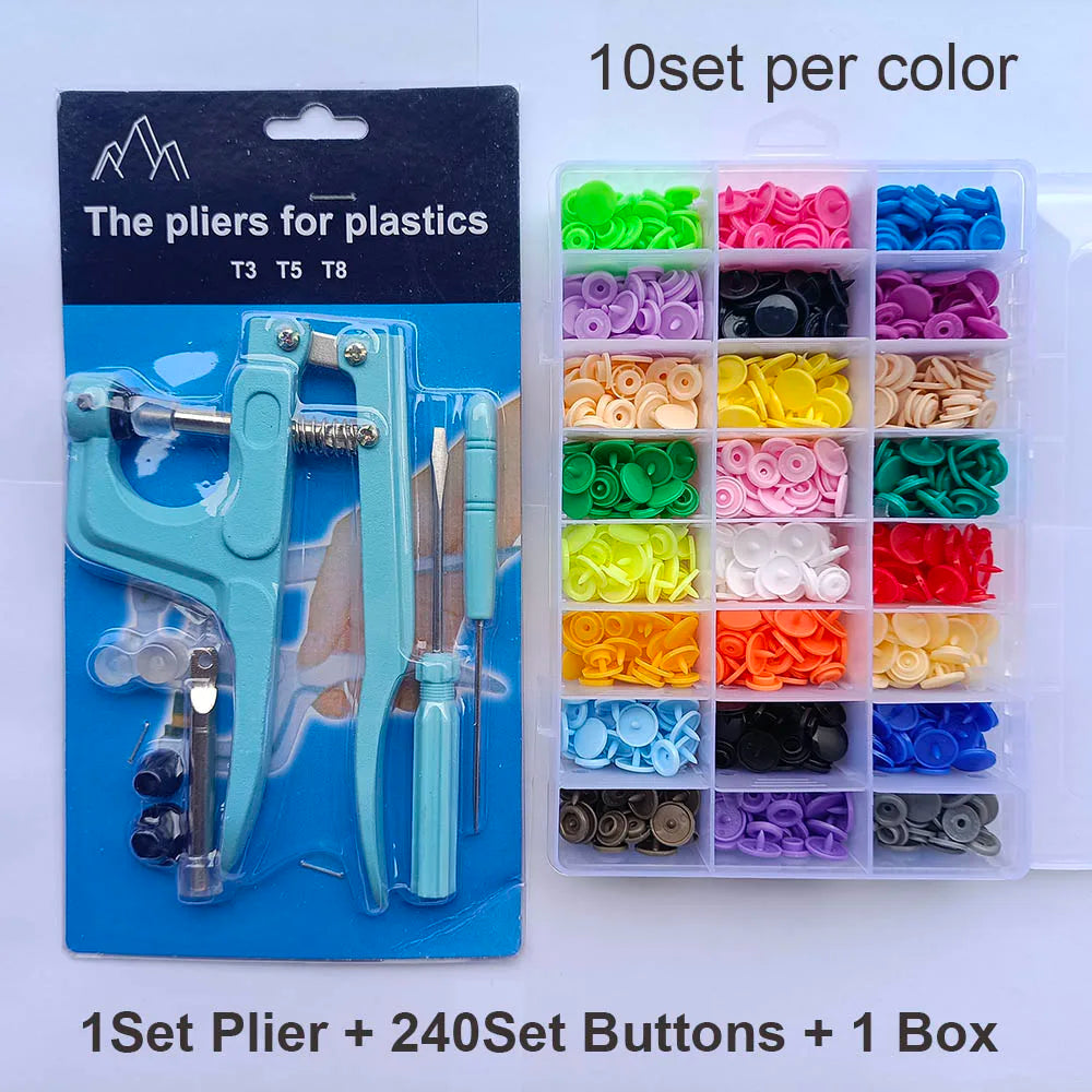 QIMONTON T5 Druckknopf-Set mit Zange – Resin, Nickelfrei, Waschbar, 1,2cm | DIY Nähen & Basteln | Blau, Rosa & Grau