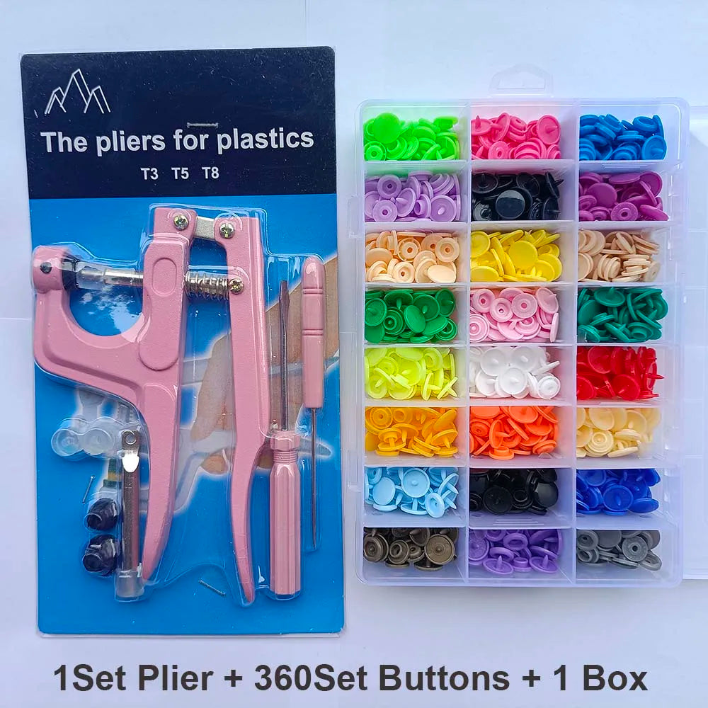QIMONTON T5 Druckknopf-Set mit Zange – Resin, Nickelfrei, Waschbar, 1,2cm | DIY Nähen & Basteln | Blau, Rosa & Grau