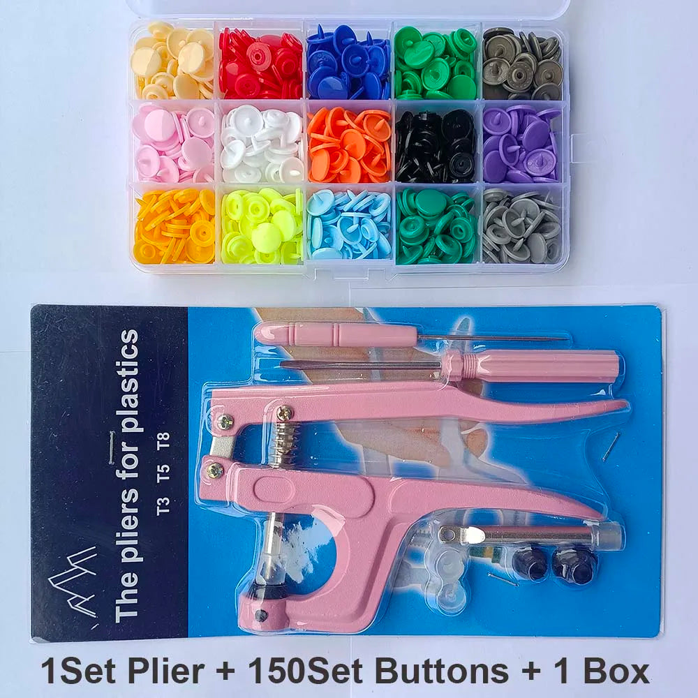 QIMONTON T5 Druckknopf-Set mit Zange – Resin, Nickelfrei, Waschbar, 1,2cm | DIY Nähen & Basteln | Blau, Rosa & Grau