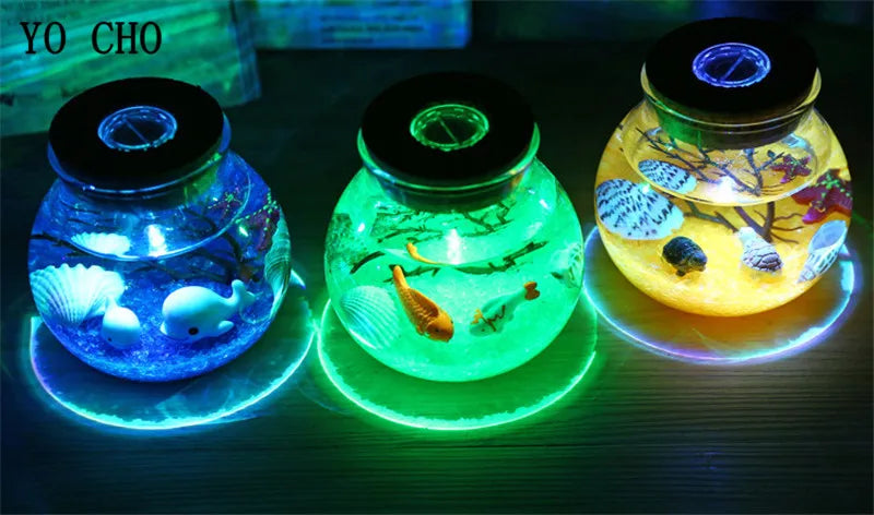 YO CHO Nachahmung Sand Micro Meer Welt Nacht Lichter Micro Landschaft Tier LED Licht Valentines Geburtstag Geschenk Seaworld Nachtlicht