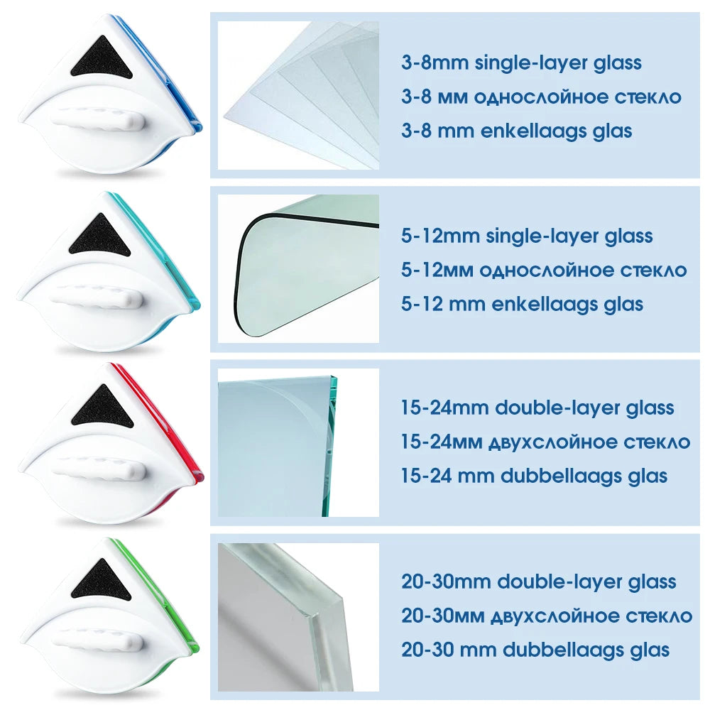Doppelseitiger magnetischer Glaswischer – Wählen Sie die richtige Dicke (3–8 mm, 5–15 mm, 15–24 mm, 20-30mm) für Ihre Fensterreinigungsbedürfnisse