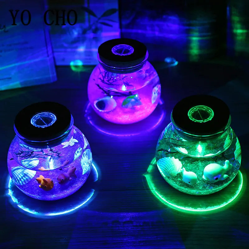 YO CHO Nachahmung Sand Micro Meer Welt Nacht Lichter Micro Landschaft Tier LED Licht Valentines Geburtstag Geschenk Seaworld Nachtlicht