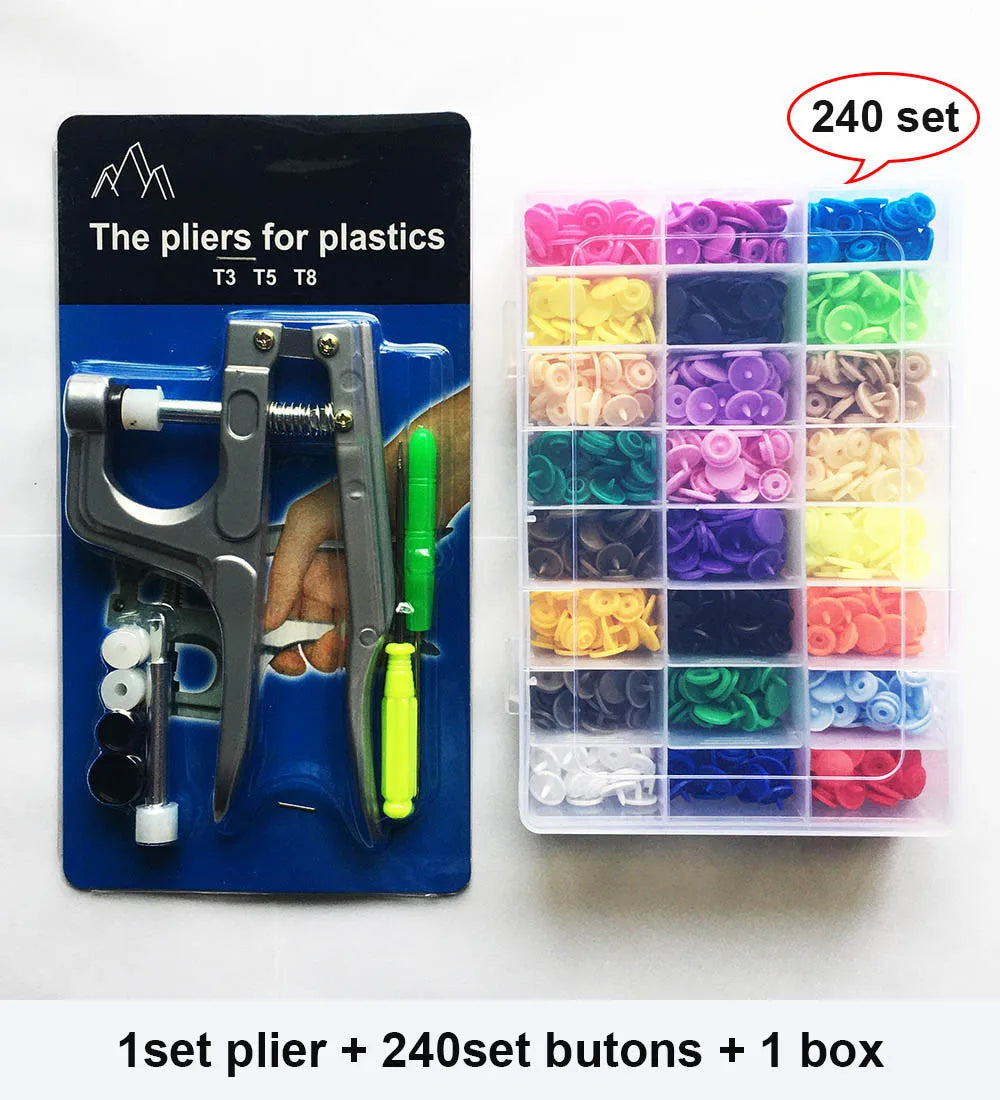 QIMONTON T5 Druckknopf-Set mit Zange – Resin, Nickelfrei, Waschbar, 1,2cm | DIY Nähen & Basteln | Blau, Rosa & Grau