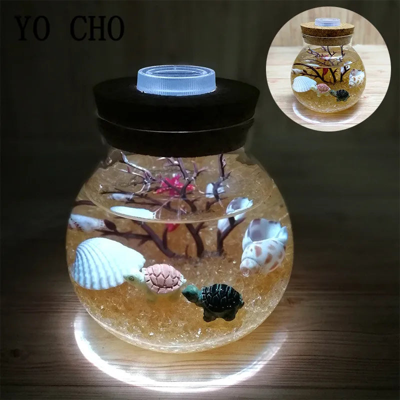 YO CHO Nachahmung Sand Micro Meer Welt Nacht Lichter Micro Landschaft Tier LED Licht Valentines Geburtstag Geschenk Seaworld Nachtlicht
