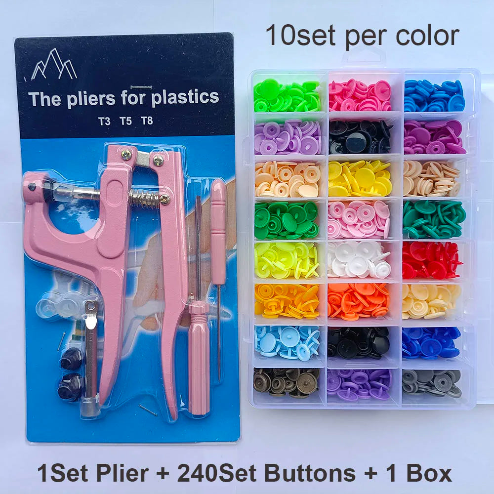 QIMONTON T5 Druckknopf-Set mit Zange – Resin, Nickelfrei, Waschbar, 1,2cm | DIY Nähen & Basteln | Blau, Rosa & Grau