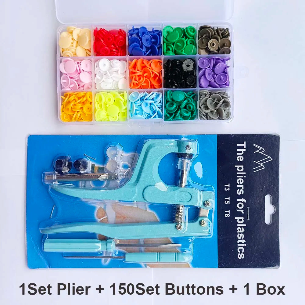 QIMONTON T5 Druckknopf-Set mit Zange – Resin, Nickelfrei, Waschbar, 1,2cm | DIY Nähen & Basteln | Blau, Rosa & Grau