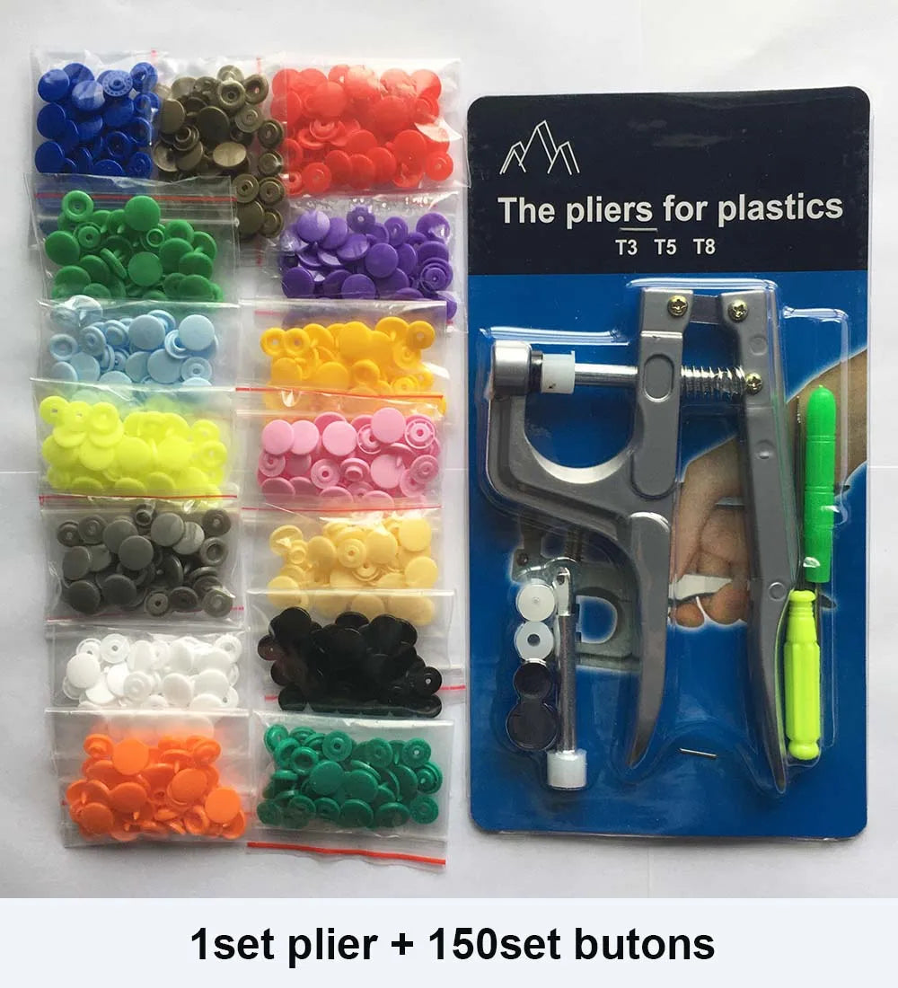 QIMONTON T5 Druckknopf-Set mit Zange – Resin, Nickelfrei, Waschbar, 1,2cm | DIY Nähen & Basteln | Blau, Rosa & Grau