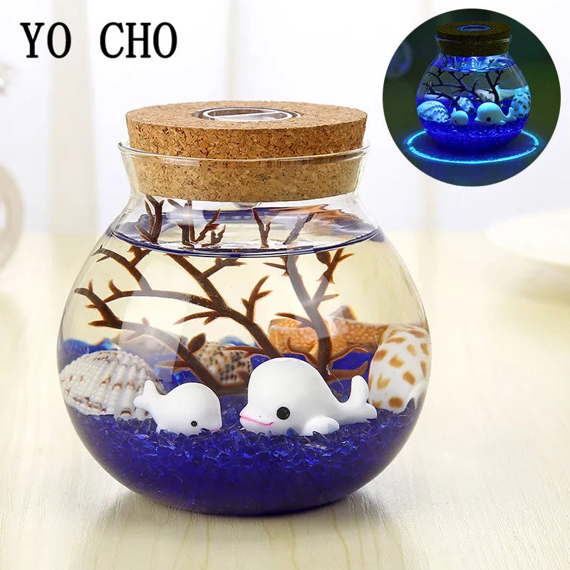 YO CHO Nachahmung Sand Micro Meer Welt Nacht Lichter Micro Landschaft Tier LED Licht Valentines Geburtstag Geschenk Seaworld Nachtlicht
